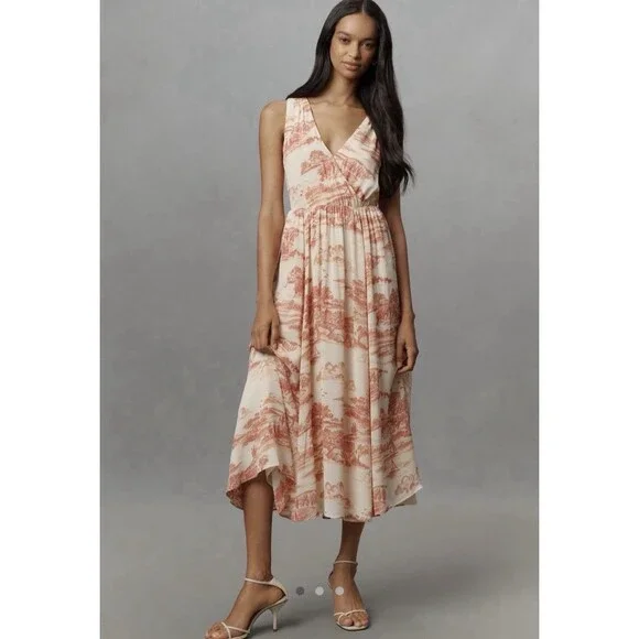 New NWT Reformation Farah Size 10 Sleeveless V-Neck Midi Blush/Ivory Dress - Picture 4 of 11